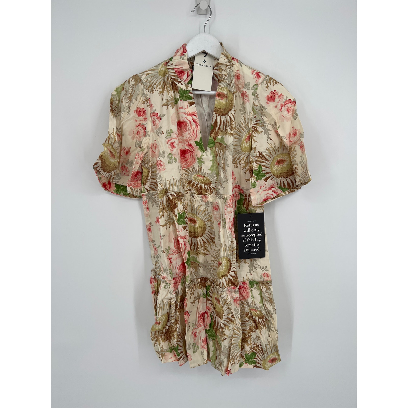 Tuckernuck Cream Floral Mini Dress With Pink & Green Accents — image 7 of 8